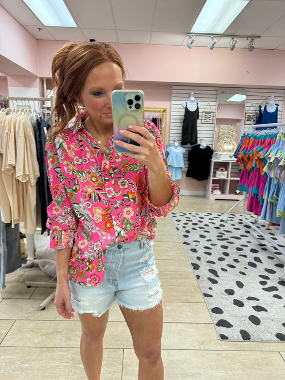 Maggie Pink Floral Button Up
