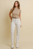 MOCK NECK RIBBED RUFFLED SHORT SLEEVE SWEATER