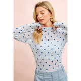 HIGH NECK LINE POLKA DOTS MESH TOP WITH THUMB OPENING