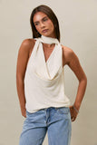 COWL NECK TOP WITH ATTACHED SCARF