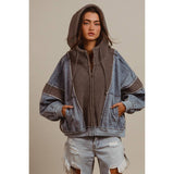 WASHED AND FLEECE MIX AND MATCH ZIP UP HOODIE