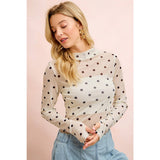 HIGH NECK LINE POLKA DOTS MESH TOP WITH THUMB OPENING