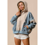WASHED AND FLEECE MIX AND MATCH ZIP UP HOODIE