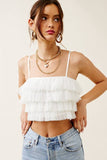 Ruffled Tulle Tiered Cropped Tank Top