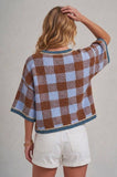 FALL CHECKERED GINGHAM LOOSE FIT DROP SHOULDER SWEATER TOP