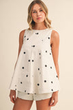 IST6095-A POLKA DOT DENIM LONGLINE TOP AND SHORT SET