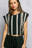 Round Neck Trim Point Floral Patch Sleeveless Top