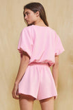 Scuba Bubble Hem And Sleeve Solid Crop Top