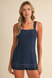 IR2520 SQUARE NECK LINE DENIM ROMPER