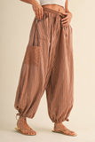 IP1530-B STRIPED DOUBLE GAUZE CONTRAST POCKET BALLOON PANTS