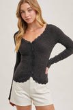 BUTTON DOWN LACE TRIMMED KNIT CARDIGAN