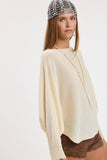 BOAT NECK LONG SLEEVE SIDE SLITS PONCHO KNIT TOP