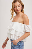 TEXTURED OFF-THE-SHOULDER TIERED CROP TOP