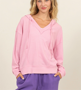 Rose Pink Ribbed Hoodie