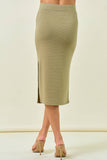 STRIPE TEXTURED SIDE SLIT MIDI SKIRT