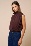 Draped Chiffon Mock Neck Sleeveless Top