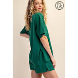 PLUS SIZE MINERAL WASHED COTTON OVERSIZED SLIT TEE