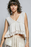 Sleeveless contrast thermal cropped babydoll top