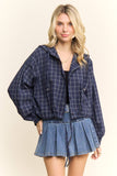 CROPPED PLAID HOODIE BUTTON-UP SHIRT - RET4244