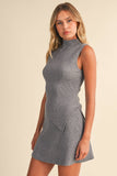 IST6664 HIGH NECKLINE ASYMMETRIC HEM SLEEVELESS SWEATERSET