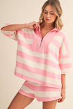 IST5983-A  STRIPED HALF ZIP TOP AND SHORTS SET
