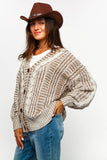 TWO TONE CABLE CHUNKYSWEATER CARDIGAN