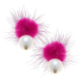Aster Faux Mink Pompon & Pearl Earrings