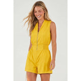Smocking Sleeveless Front Zip Romper