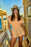 IR5788 Ruffled Detail Gingham Smocked Waist Romper