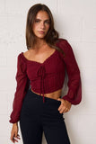 Romantic Sheer Sleeve Top With Sweetheart Neckline