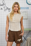 WASHED EXPOSED SEAM HENLEY RIBBED KNIT TOP