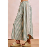 FLORAL EYELET SIDE ELASTIC STRIPES WIDE LEG PANTS