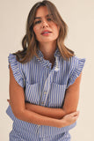 IST6347 STRIPED DENIM RUFFLE OVERSIZE VEST AND WIDE PANTS