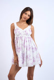 FLORAL WIDE BAND STRAP RUFFLE LACE TRIM MINI DRESS