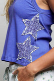 Sleeveless V neck star patch on side knit top