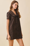 CD05553-Leopard Wash Oversized Sailor Collar Tied Dress