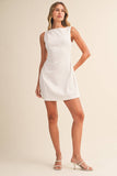 ID10174-A SLEEVELESS WOVEN MINI DRESS WITH SIDE PLEAT DETAIL