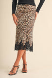 IS1333-A SATIN MIDI SKIRT WITH LACE ON THE BOTTOM HEM