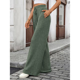 Solid Drawstring Ribbed Brushed Elastic Waist Pants