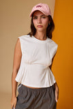 PT19612 Side Pleats Sleeveless Tee