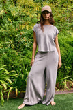 R5096D  Solid Scuba Open Front Wide Leg Jumpsuit