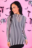 Keigan Mesh Top- Black/White Stripes