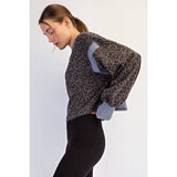 ANIMAL PRINT TERRY OPEN BACK LONG SLEEVE TOP