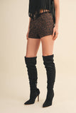 IP1423 LEOPARD PRINTED DENIM SHORTS