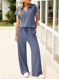 Plain short sleeve collared t-shirt & long pants casual set