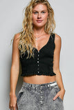 V-Neck Sleeveless Lace Ribbed Knit Top