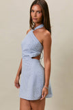 HALTER NECK TIE BACK MINI DRESS