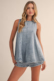 IST6095 DENIM LONGLINE SLEEVELESS TOP AND SHORTS SET