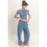 Rolled Sleeve Wrap-Front Crop Top And Jogger Set