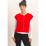 Rolled Edge Button Front Sweater Vest